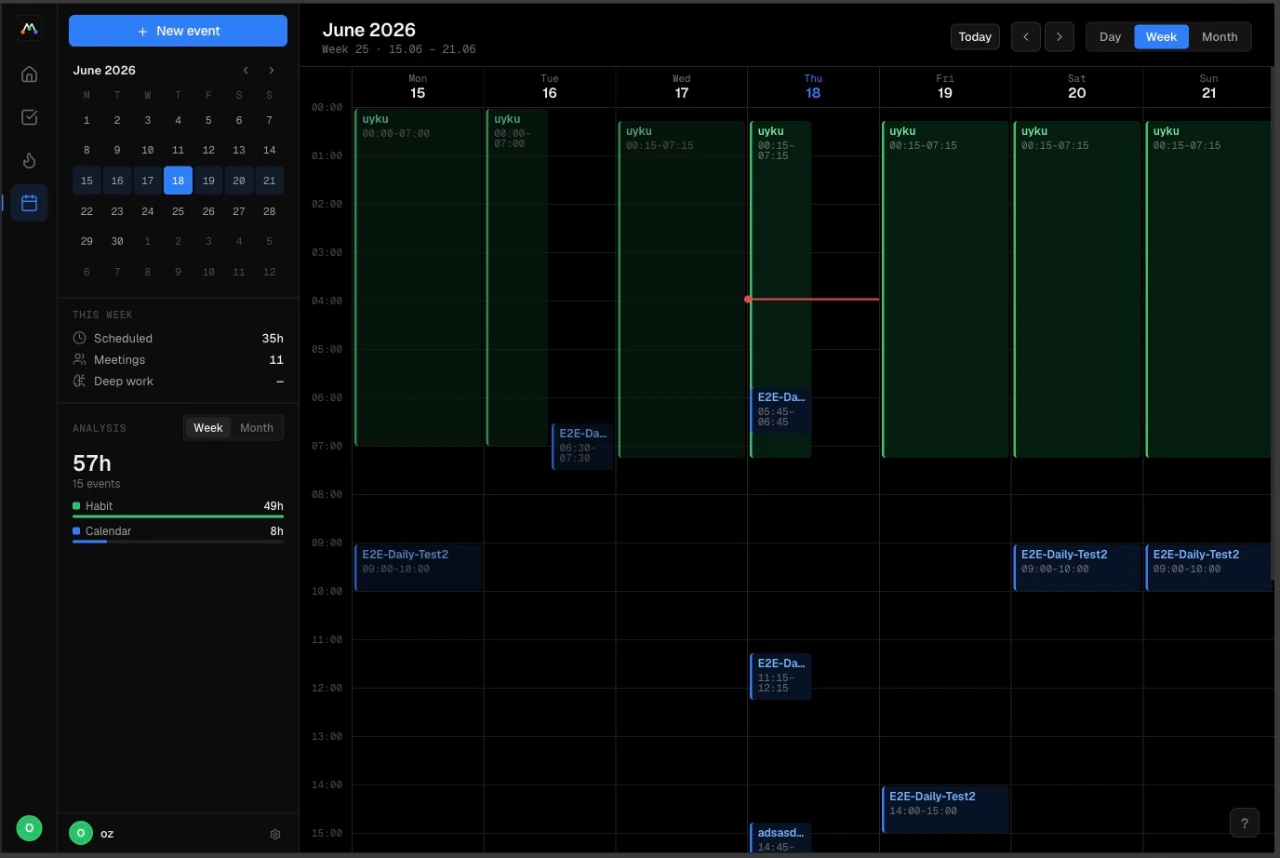 MyWay calendar — week view
